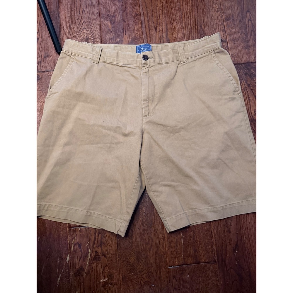 GH Bass & Co Mens Khaki Chino Shorts Size 36 Tan‎ 100% Cotton Flat Front Casual